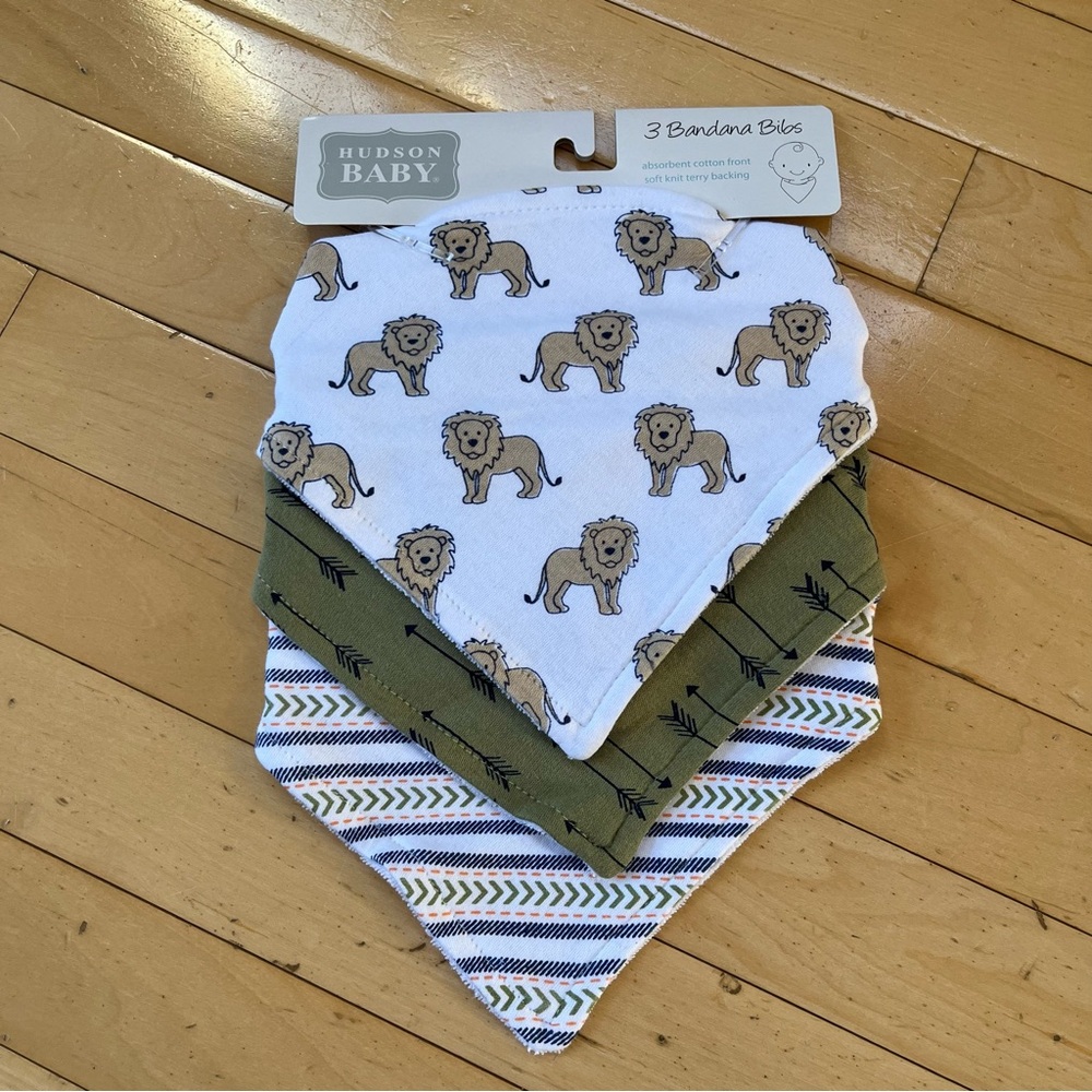 Hudson Baby Lion and Arrow Bandana Bibs - White, Green, Blue